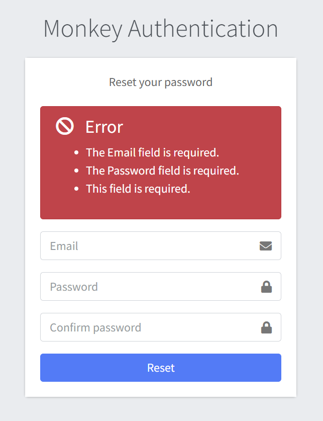 Reset password details required error