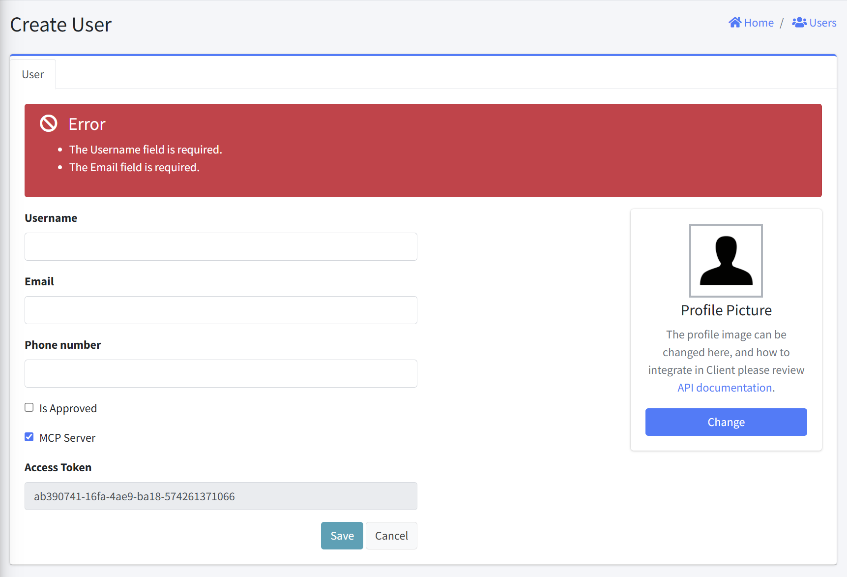 Create user required error