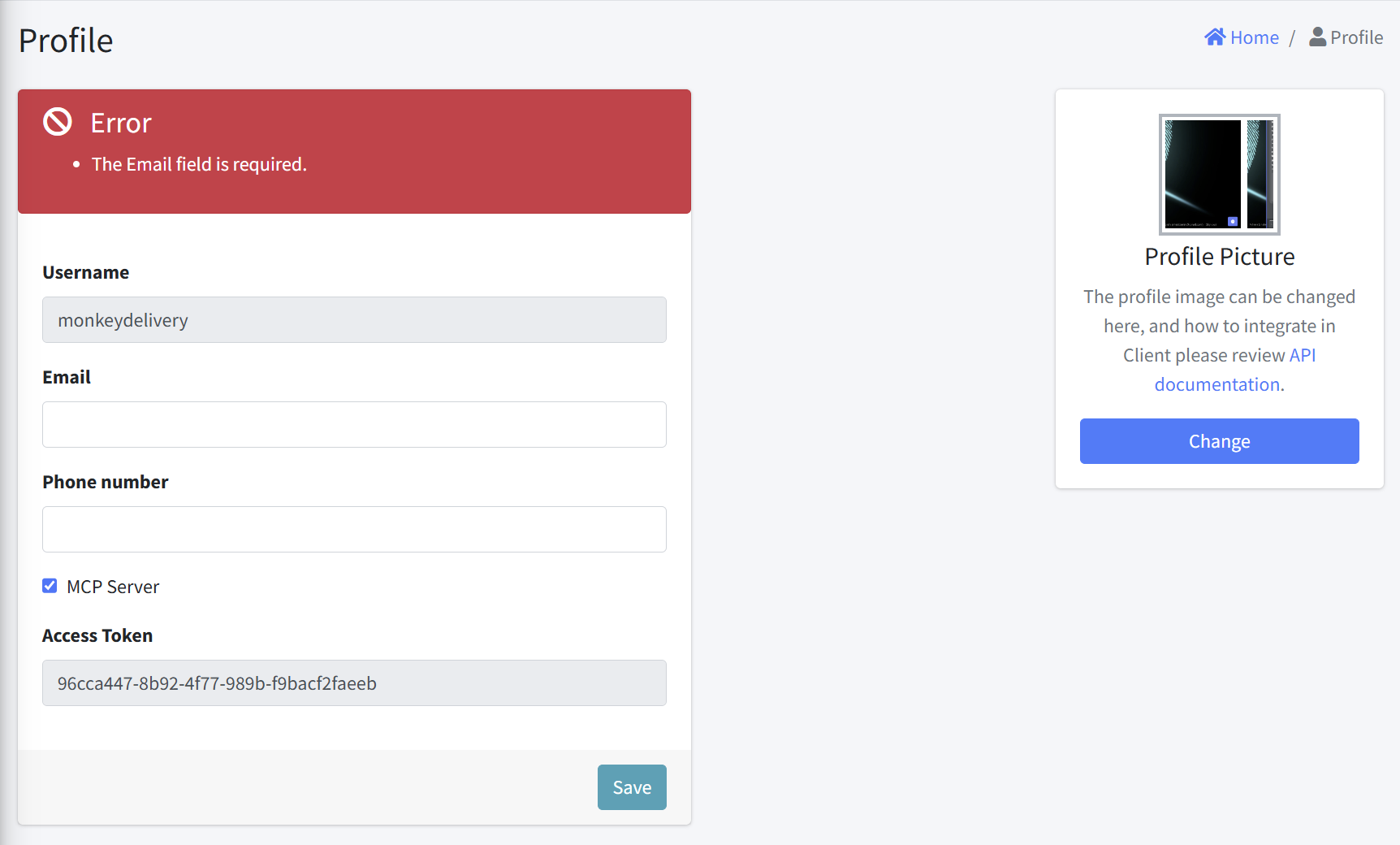 User profile required error